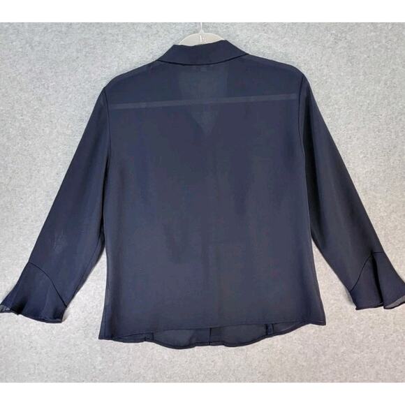 BCBG Paris Women's Blouse Size L Semi Sheer Chiffon Long Sleeve W/Flounce Classy - Picture 2 of 10